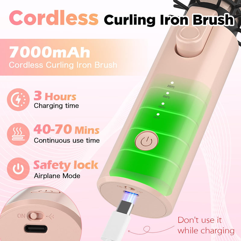  [AUSTRALIA] - Cordless Curling Iron 32mm, Curling Tongs, Hair Curler USB Rechargeable | 4 Heat Settings 160℃-220℃ for Short Medium Long Hair, Wireless Travel Curling Wand with 10min Auto Off, Pink