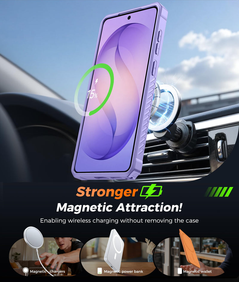 FNTCASE for Samsung Galaxy S26 Case with 360 Spin Magnetic Kickstand | Screen Protector, Compatible with MagSafe, Heavy Duty 20FT Military-Grade Drop Protection, Non-Slip, Shockproof Rugged Light Purple For Samsung Galaxy S26 (6.3 Inch)