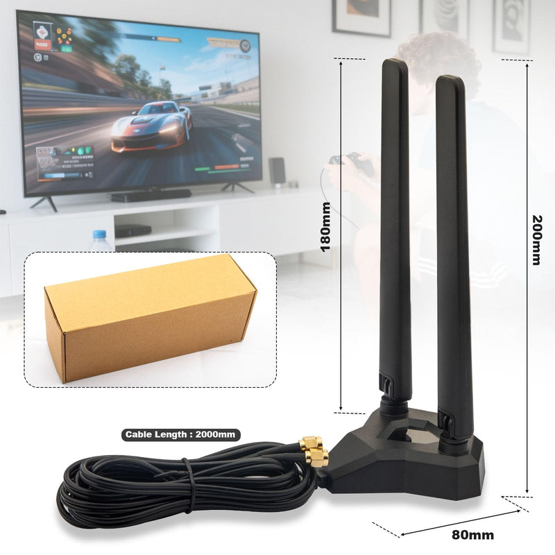 WiFi 6E Antenna Tri-Band 6GHz 5GHz 2.4GHz RP-SMA Gaming WiFi Antenna Magnetic Base with 6.5ft Extension Cable for PC Desktop Computer Motherboard WiFi Bluetooth Card Wireless Router