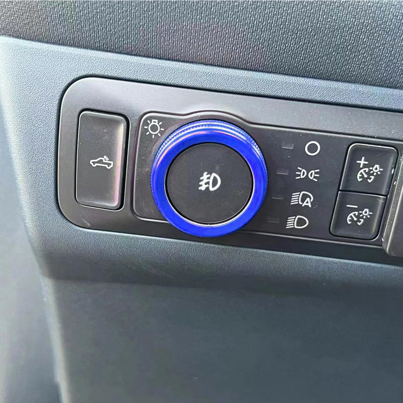 for Ford Maverick 2025 Accessories Interior Decor Gear Shift 4WD Engine Start Stop Headlight Volume Radio Control Switch Center Consoles Knob Cover 5Pcs Aluminum Alloy (Blue, 2025-Up) Blue