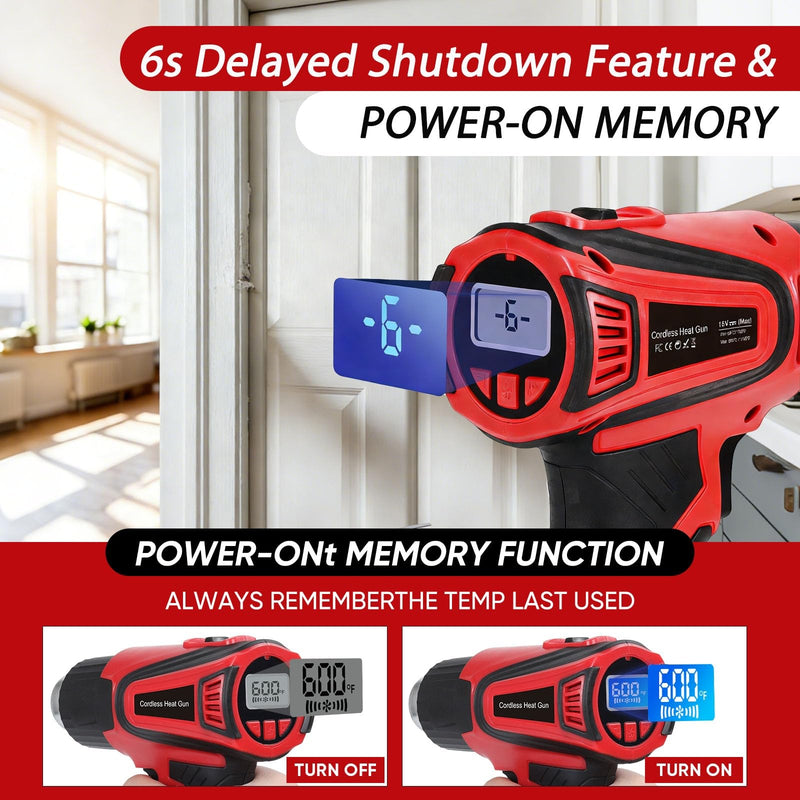 Cordless Heat Gun Compatible with Milwaukee M18 Battery, Fast Heating Variable Temp (122°F~1112°F) Hot Gun LCD Display and 4 Nozzle for Shrink Tubing, Resin, DIY(No Battery, Not Made by Milwaukee) Red Cordless Hot Gun