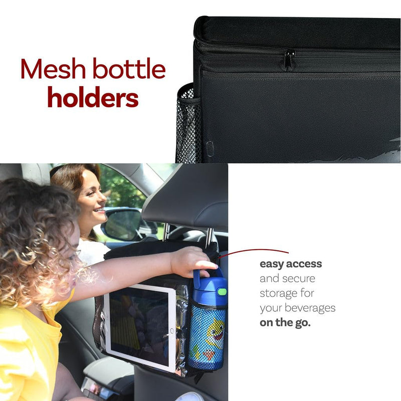 lebogner Insulated Car Seat Back Organizer + iPad And Tablet Holder, Auto Driver Or Passenger Accessories Organizer, Vehicle Front Seat Caddy, Personal Travel Cooler Storage Bag For Adults & Kids Black