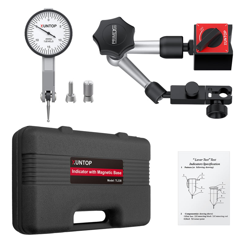 XUNTOP 0.03"/0.0005" Dial Test Indicator and 90lbs (40kg) Magnetic Base Magnetic Dial Indicator with 3 Adjustable Joints 3/8 Inch (9.52mm) Clamping Diameter for Lathe CNC 3D Printer Table Saw | Magnetic Dial Indicator with 3 Adjustable Joints 3/8 Inch ...