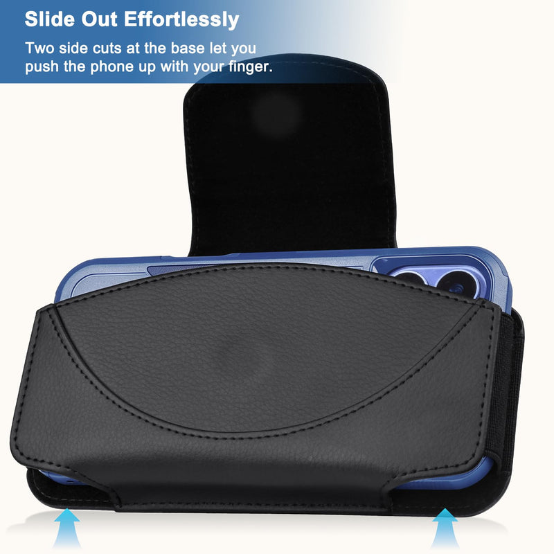 Phone Holster for Samsung Galaxy A15 Leather Cell Phone Belt Holder Case with Metal Clip and Magnetic Closure for Men Women (Fits Protective Cover on), Black