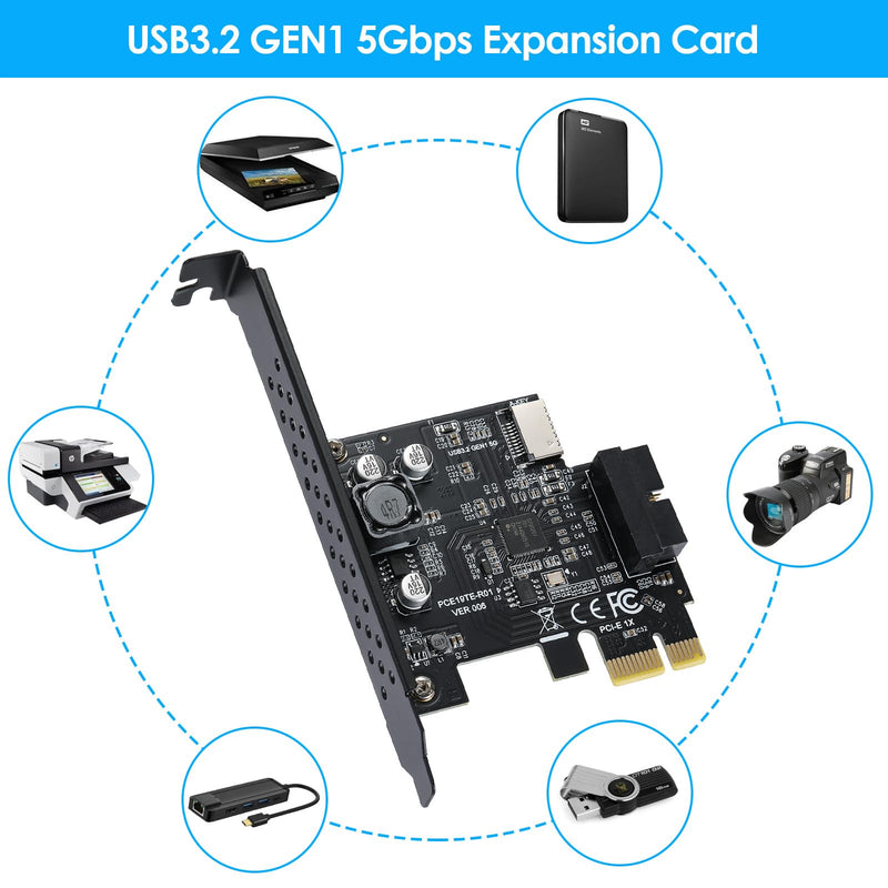 USB 3.2 GEN1 5Gbps Type-E (Key A) + USB3.0 19pin Front Panel Expansion Board, Compatible with XP/ WIN7/ WIN8 /Vista/ WIN10/ WIN11 32BIT/64BIT/ Linux.