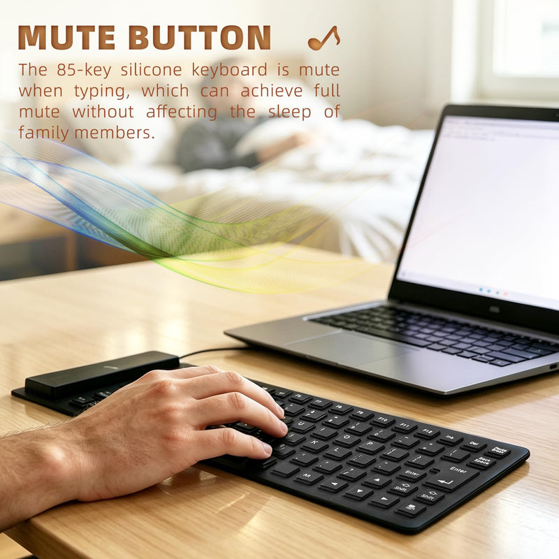Silicone Keyboard, 85 Keys Foldable USB Wired Keyboard | Soft Touch Quiet Roll Up Keyboard Waterproof and Dustproof for PC Laptop Notebook Office Home Travel (Black)