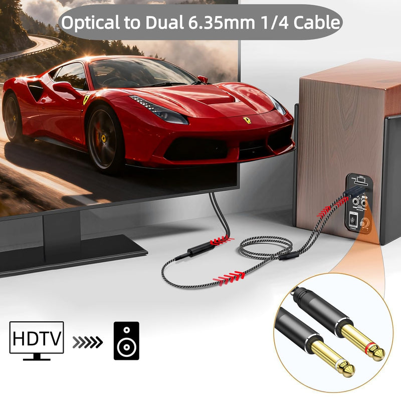 192KHz DAC Optical to Dual 6.35mm Converter,Optical Audio Cable to Dual 6.35mm 1/4" TS Mono Audio Adapter,Digital to Analog Audio Converter for HDTV,DVD,Set-top Boxes(O-ptical to 1/4" Only) Cable -6FT 6.FT