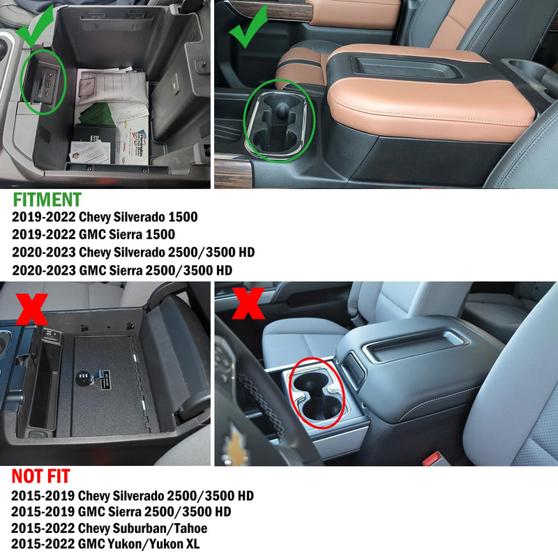 Center Console Armrest Box Organizer Tray for 2019-2022 Chevy Silverado/GMC Sierra 1500 and 2020-2023 Silverado/Sierra 2500/3500 HD Accessories (Full Console w/Bucket Seats ONLY) Black Trim
