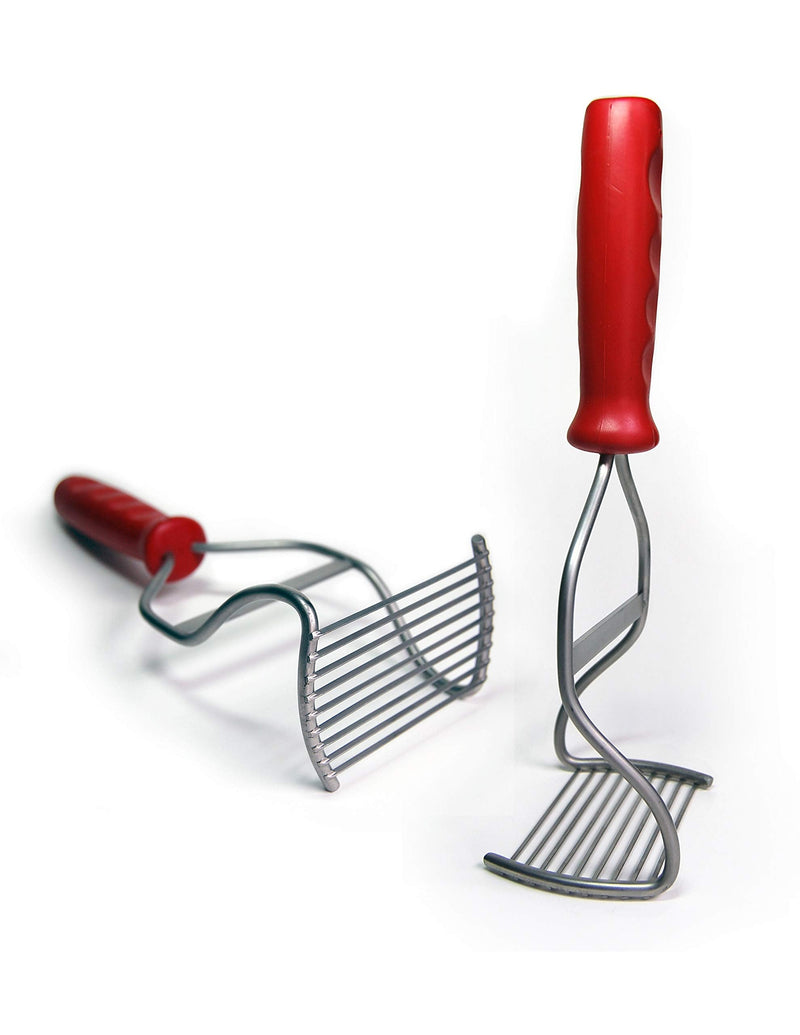 Diamond Series Masher - World's Best Handheld Masher and Blender - Stainless Steel Blades with Ergonomic Rubber Handle - Red