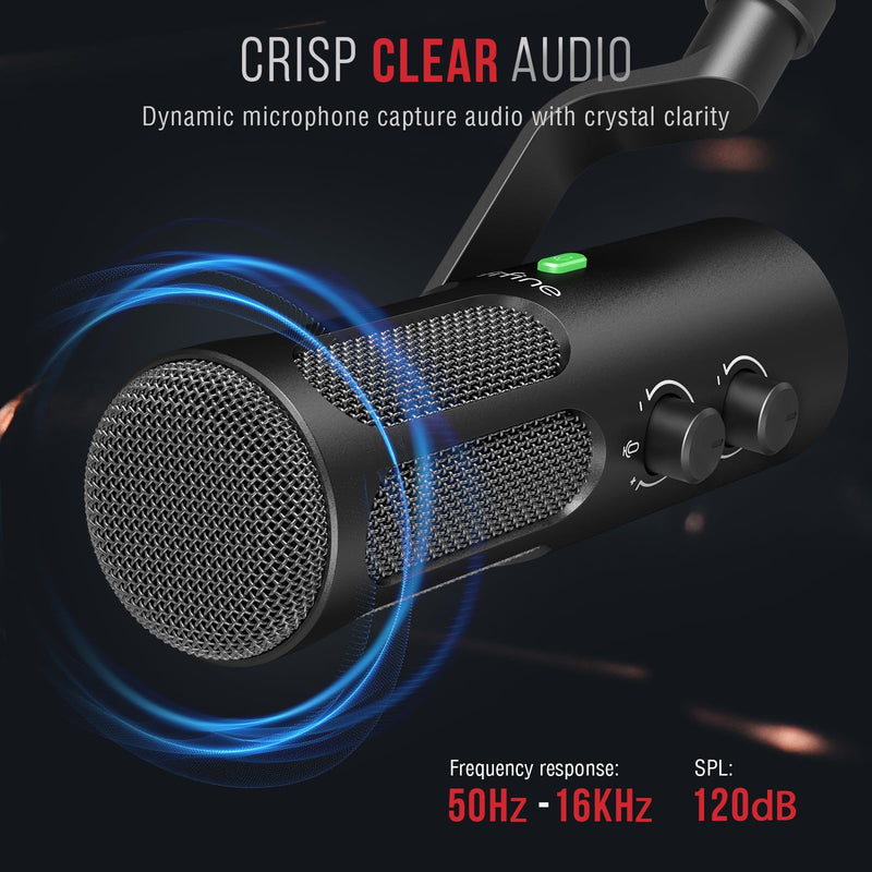 FIFINE XLR/USB Podcast Dynamic Microphone for Streaming, Studio XLR Microphone, PC Streamer Mic All Metal with Mute Button, Headphone Jack, for Vocal Voice Over Music Recording-AmpliTank Tank3