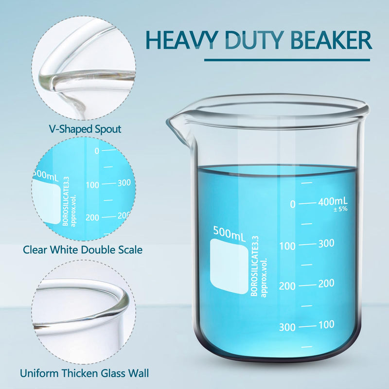Heavy Duty 2000ML Glass Beaker, White Double Scale Graduation, Borosilicate 3.3 Glass, Low Form Griffin Lab Measuring Beaker, 1 Each (2000ML)