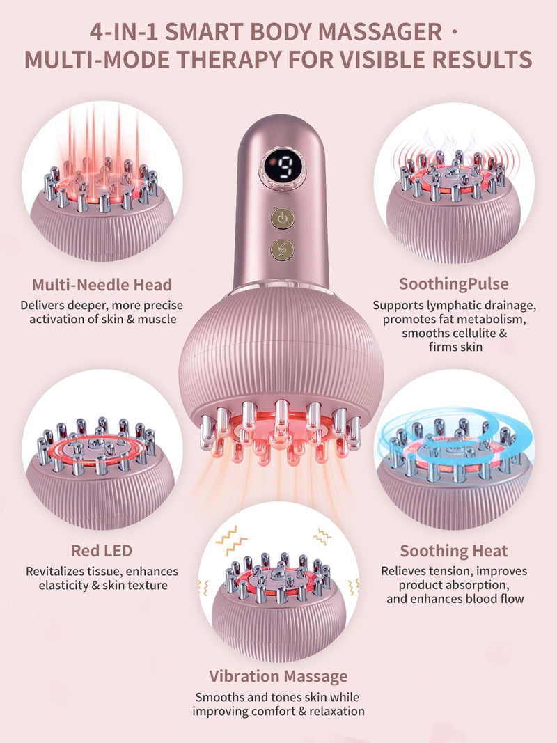 Lymphatic Drainage Massager & Anti Cellulite Massage Tool, Helps Reduce Stretch Marks & Cellulite, for Legs, Arms & Belly, Body Sculpting Machine with Microcurrent, Light, Heat & Vibration (Rose Gold) Rose Gold