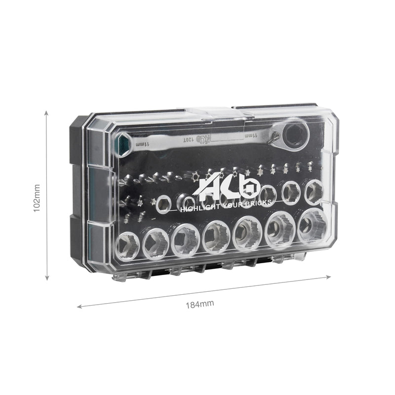 HB Pass Thru Low Profile 120-Tooth Reversible Ratchet wrench, Non-slip socket, for Rounded/Standard bolts, TORX Bits with portable case EVA tray 39-piece Socket set, Made in Taiwan AGM025-U 39PC 1/4" DR. Low Profile (120T)