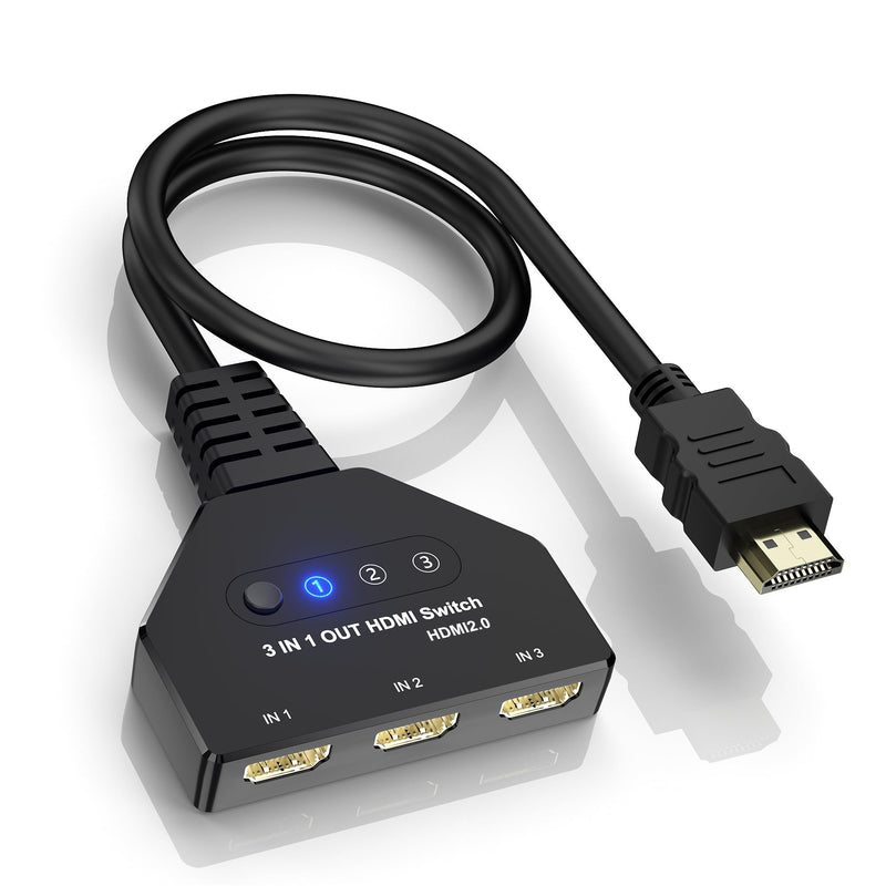 HDMI Switch 3 in 1 Out, 4K@60hz HDMI Splitter, 3 Way HDMI Switcher Supports Full HDCP2.2 1080P 3D Compatible with Roku Fire TV Stick HDTV PS4/PS5 Xbox One Chromecast, Compatible with Mac/Win/Linux