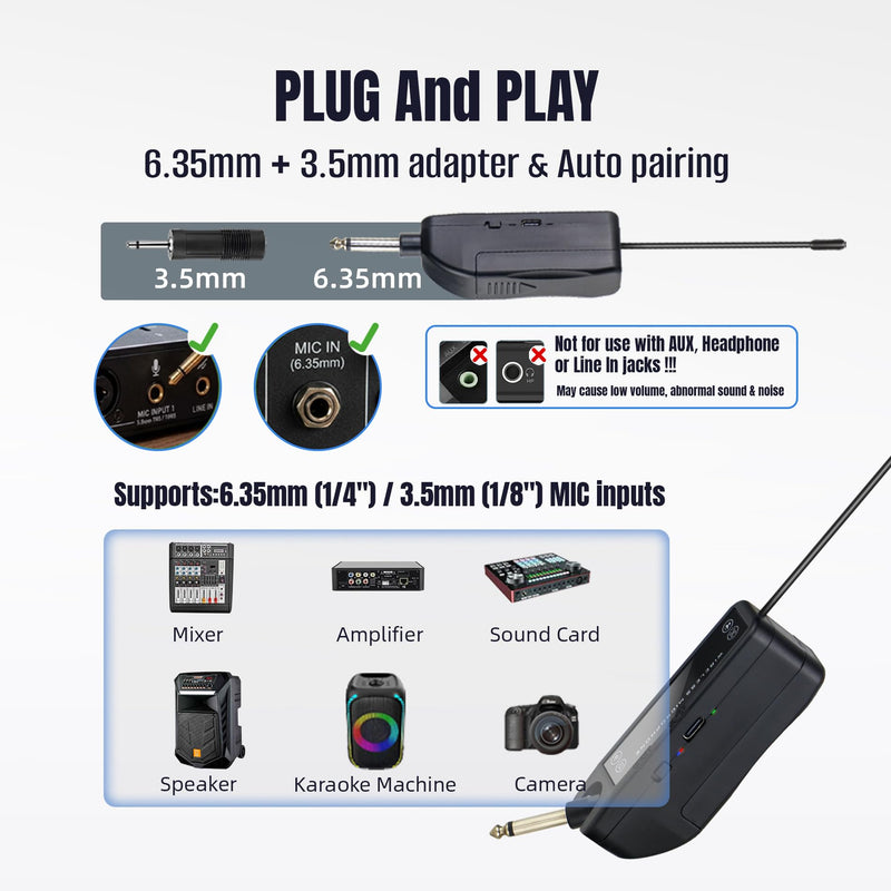 Wireless Karaoke Microphone, Dual Handheld Microphone Wireless Set for Singing, 2.4G 492Ft Range, USB-C Rechargeable, LED Display, 6.35mm/3.5mm Receiver for Karaoke Machine, PA System