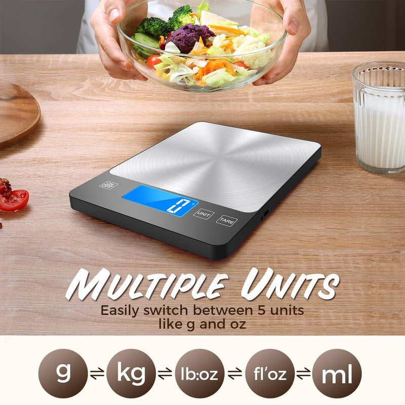 NASA-Grade 33lb Digital Kitchen Scale, Precisely Measures Grams and Ounces for Baking and Cooking,304 Stainless Steel Silver Black