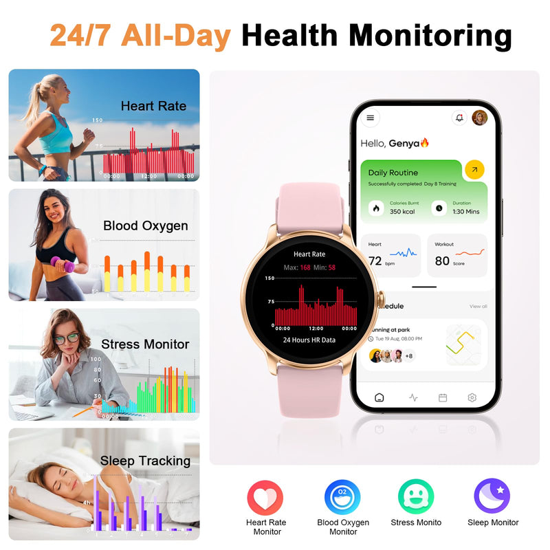 Smart Watch for Women, 1.32'' AMOLED Clear Screen, 2026 New Lightweight Women Smart Watch, Answer/Make Calls, Fitness Tracker with Heart Rate/Sleep/Step Counter, IP68 Waterproof, Gift for her, Pink Rose Gold
