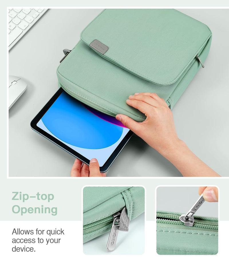 MoKo 9-11 Inch Tablet Sleeve Bag Handle Carrying Case with Shoulder Strap Fits iPad Pro 11 inch,iPad 10th 10.9,iPad 9/8/7th Generation 10.2,iPad Air 5/4th 10.9,iPad 9.7,Tab S8/S9 11", Cyan Dark Green