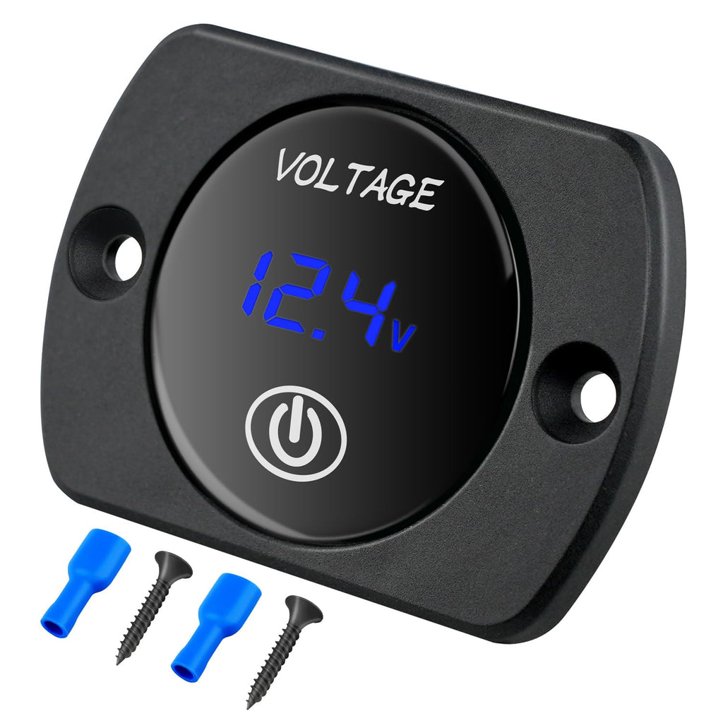 Nilight 12V LED Display Voltmeter with Touch Switch Digital Voltage Gauge Panel Meter Waterproof Battery Monitor Board 8-48V for Marine Boat Car Automotive Motorcycle Golf Cart Blue w/Touch Switch