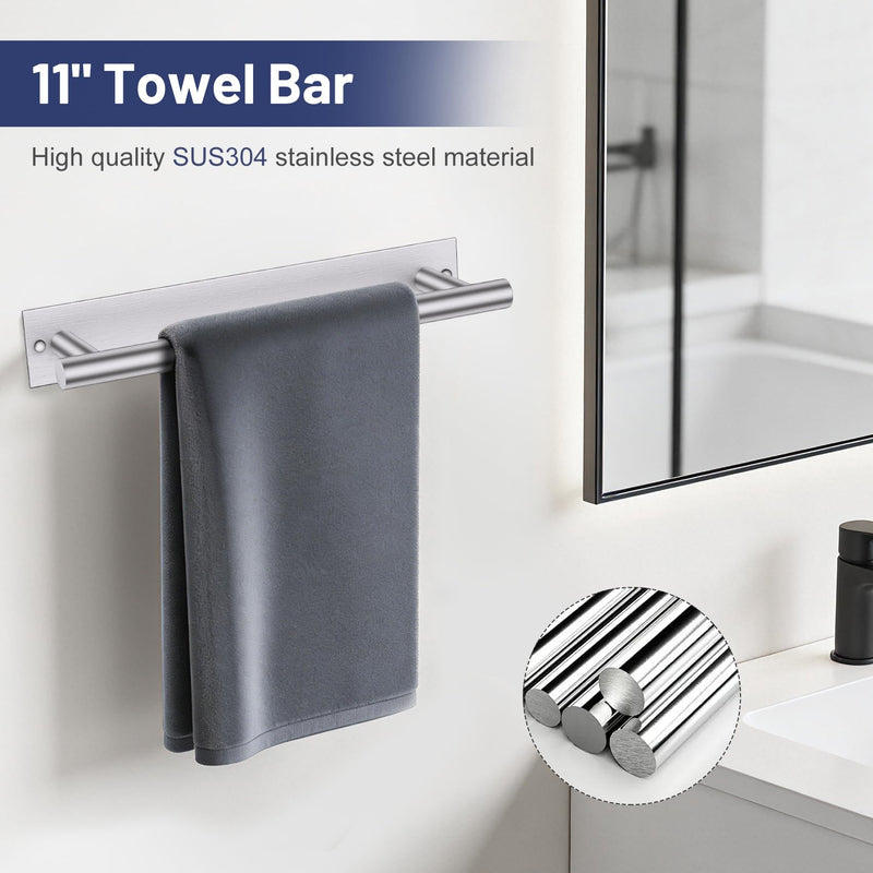 Lairuier Self Adhesive Bathroom Hardware Set, Includes Towel Bar, Toilet Paper Holder and 2 Towel Hooks, Brushed Nickel Bathroom Hardware Accessories, Towel Racks for Bathroom, Kitchen, Washroom Medium