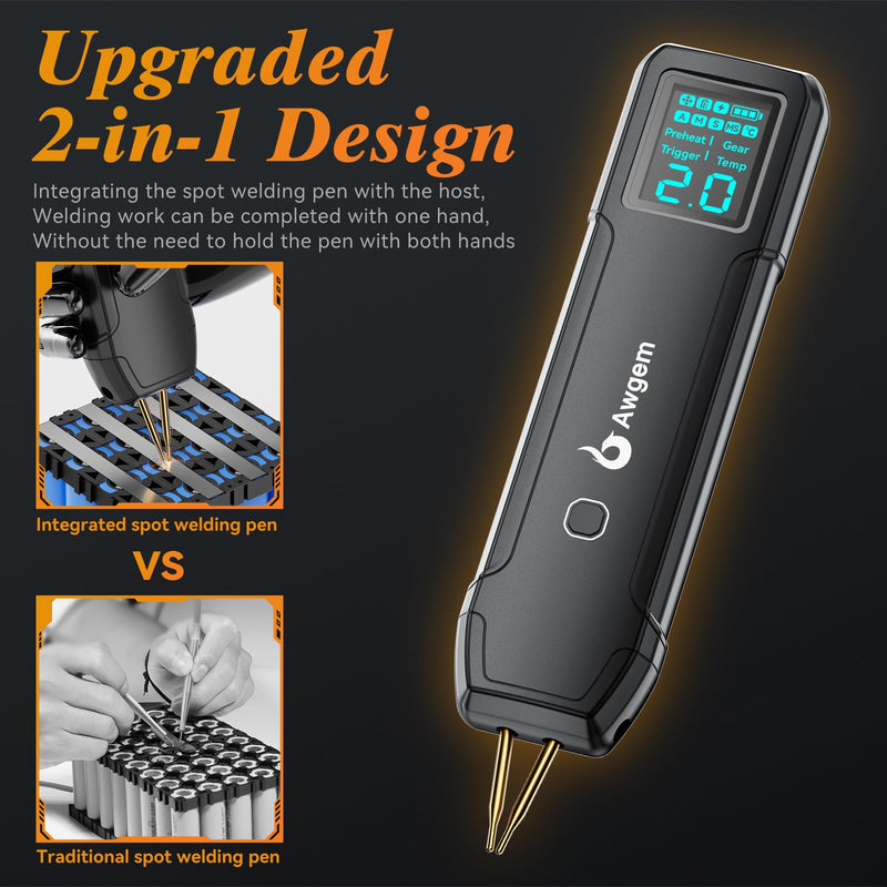 Battery Spot Welder, Awgem Battery Welder 99 Gear Handheld Spot Welder with LCD Screen Auto/Humanized Manual Modes, Portable Spot Welding Machine for Welding Nickel Strips and Iron SH2