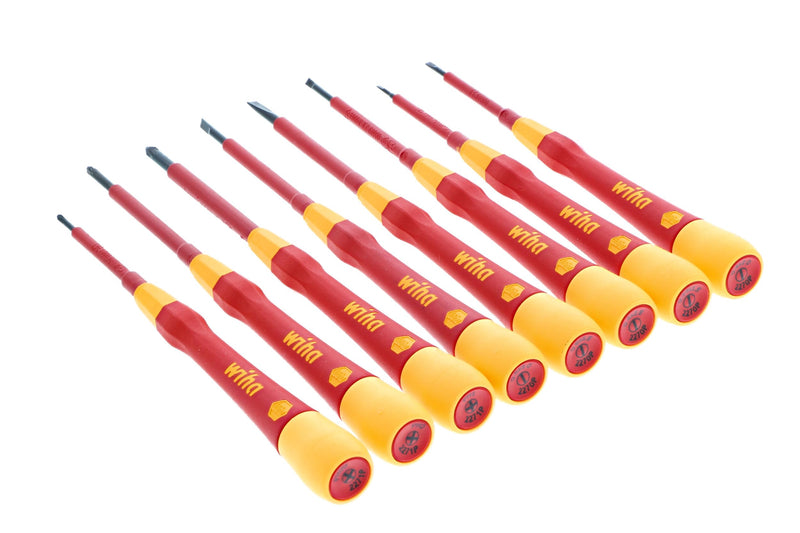 Wiha 32088 Insulated Precision Screwdriver Set, 8-Piece PicoFinish, Slotted & Phillips Tips, 1000V Rated, Ergonomic Handles for Electronics & Electrical Work