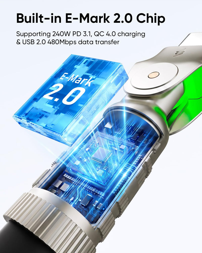 USB C to USB C Cable 10ft, 240W Braided 180°Rotating Type C Charger Fast Charging USBC to USBC Cable for iPhone 17 16 15 Pro Max iPad MacBook Neo Air Pro Samsung S26 S25 Ultra Black