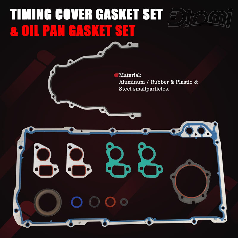 Timing Cover Gasket Set & Oil Pan Gasket Set Compatible with GM Chevy Cadillac Buick Saab Isuzu Vehicle 4.8 5.3 6.0 6.2L LS V8 Engine 1999-2011 Replaces# TCS45993 12633904 OS32241 OS30693R 12612350