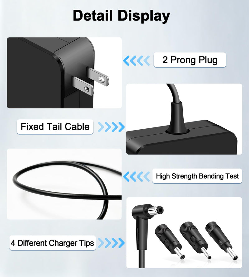 65W Laptop Charger Compatible with Asus Vivobook 15 16 17 Zenbook Flip Chromebook EeeBook Notebook Laptop 5.5 * 2.5mm with 3 Adapter, Support 45W 33W