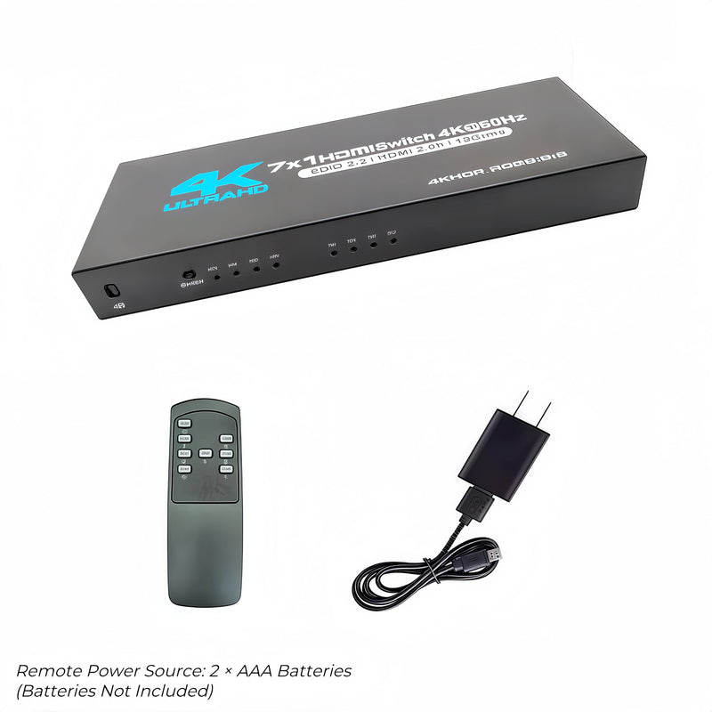 HDMI Switch 7 in 1 Out, 4K@60Hz HDMI 2.0 Splitter with Remote, 7 Port HDMI Switcher Selector Box, Support Dolby Vision/Atmos HDR10 HDCP2.2, for PS4 Xbox Switch Roku TV Fire Stick
