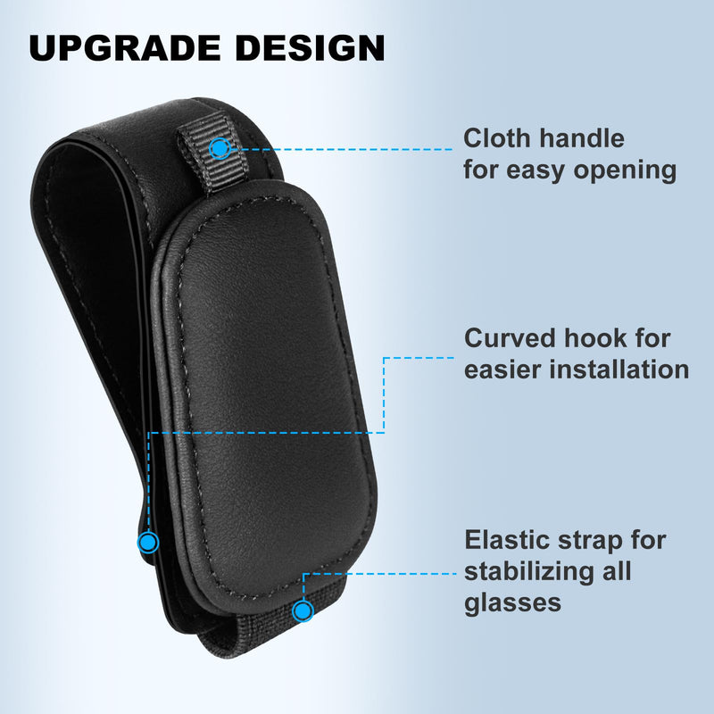 Teraves 2 Pack Sunglass Holder Clip for Car Visor, Upgrade Magnetic Leather Visor Sunglasses Clip, Easy to Hold Your Glasses Eyeglasses Solid Black