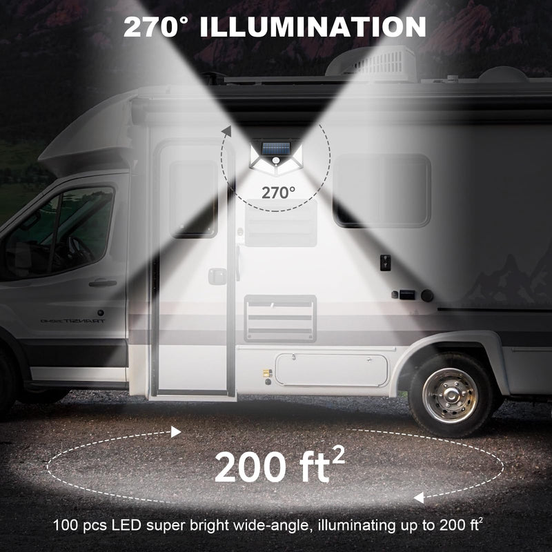 RV Magnetic Motion Sensor Light, Solar RV Porch Light, Exterior RV Lighting, Camper Lights Outdoor, Awning Lights for Trailer, 5th Wheels, 100LED, 2 Pack