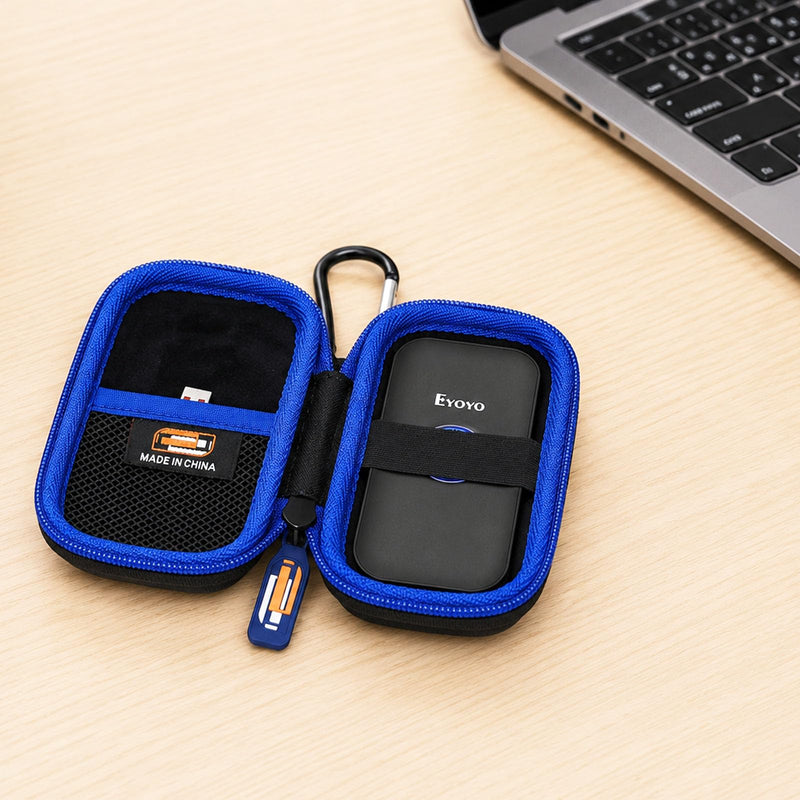 Hard EVA Carry Case Compatible with Eyoyo Mini 1D/2D Eyoyo 1D/2D Bluetooth Barcode Scanner, Portable Travel Storage Box with Strong Zipper & Carabiner Clip (Case Only)