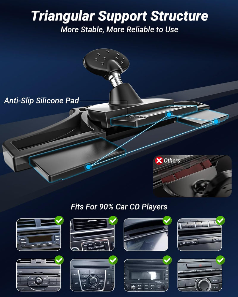 Metal Magnetic CD Slot Car Phone Mount with Adjustable Aluminum Arm | 360° Rotation Hands-free Magnet Holder for Car CD Player, Fit for iPhone 17 16 Pro/Max/Plus, Samsung, and All Android Phones