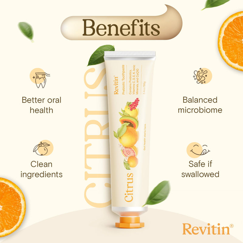 Revitin Toothpaste | Fluoride-Free Prebiotic Citrus Tooth Gel | No SLS, Gluten Free, Dye Free, GMO Free, No Sweeteners | Non-Toxic, Kid Approved, Pack of 3 3.4 Ounce (Pack of 3)