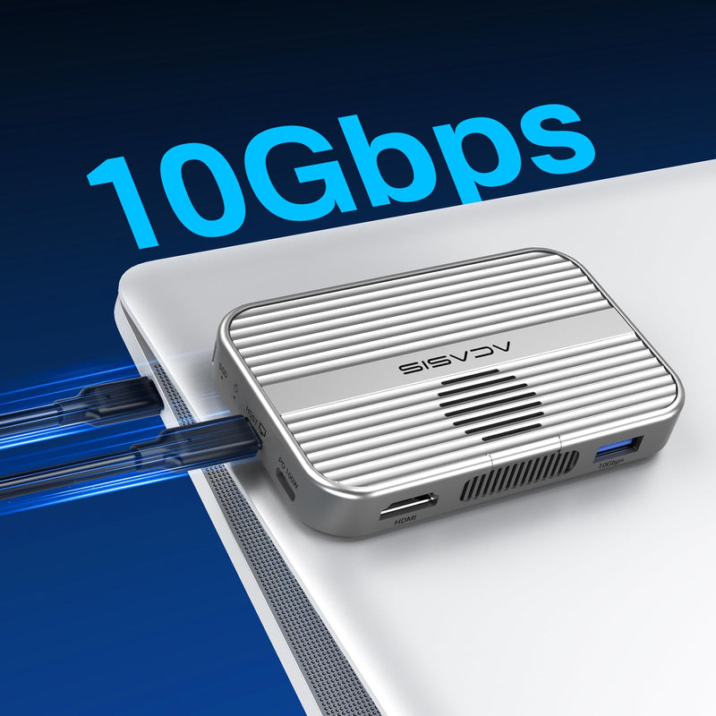 ACASIS 10Gbps Magnetic M.2 NVMe SSD Enclosure & USB C Docking Station with Cooling Fan for iPhone 17/16/15 Pro/Pro Max/Plus,Tool Free Installation,Support SSD Size 2230/2242/2260/2280 B+M M-Key Grey