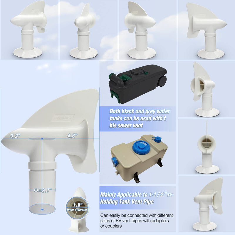 Rotating Sewer Vent, Rotating Sewer Plumbing Vent for RV, Rotating Holding Tank Vent & Black Water Tank Vent - White, 1 Pack