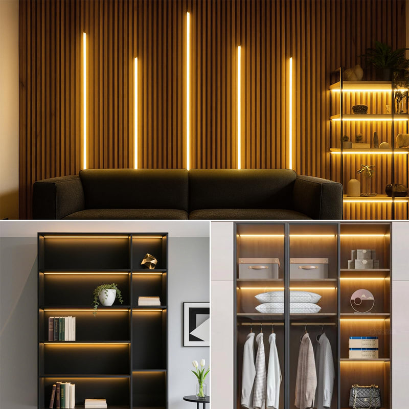 6-in-1 Black PCB COB LED Strip Light,12V Touch Dimable LED Recessed Lighting Kit,3.3Ft Self-Adhesive Under Cabinet Lighting 3000K with 36W Adapter for Wood Slat Wall Panels, Headboards, Cabinet,Shelf Warm White-3000K 6 Roll 3.3Ft