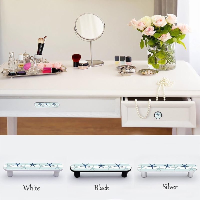 4 Pack Blue Starfish Cabinet Pull 3-3/4 Inch (96 mm) Center to Center White Cabinet Handles Unique Drawer Pull Bathroom Drawer Handle Kitchen Cabinet Hardware