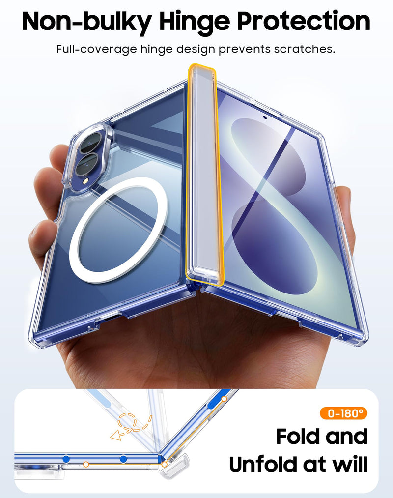 Vizvera for Samsung Galaxy Z-Fold-8 Case Clear with Magnetic Power[Hinge Protection][Slim][Screen Protector] Shockproof Protective Phone Case for Galaxy Z Fold 8(Clear) Samsung Galaxy Z Fold 8