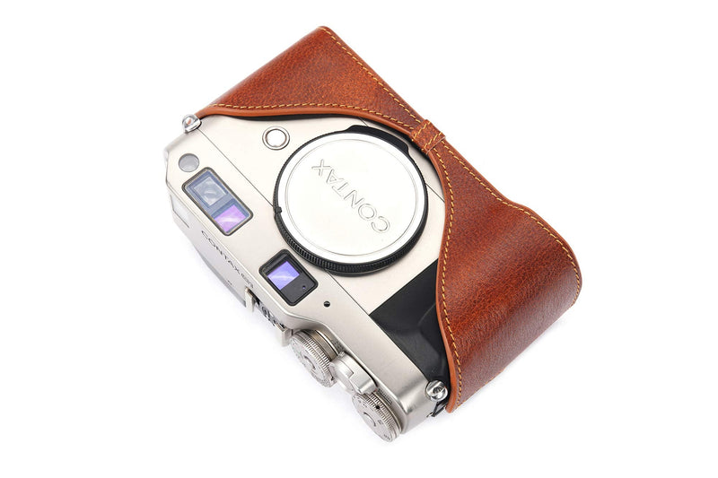 Contax G1 Case, BolinUS Handmade Genuine Real Leather Half Camera Case Bag Cover for Contax G1 Camera with Hand Strap (LavaBrown) LavaBrown