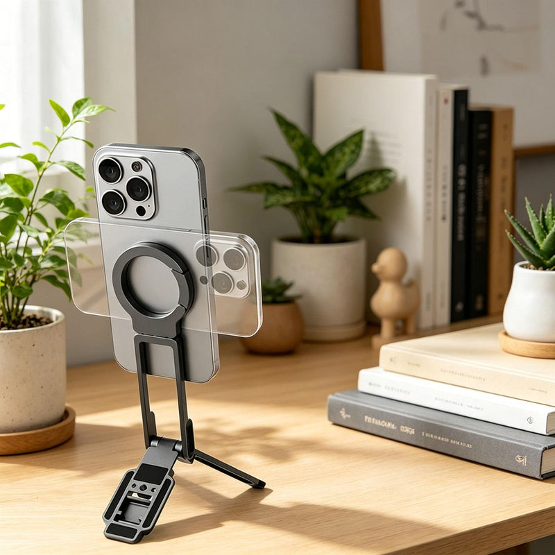 Magnetic Phone Tripod for MagSafe,5-in-1 Mini Tripod Mount | 52N Strong Magnet Foldable Hook Phone Stand with Arca Quick Release & 1/4" Arri Hole for iPhone, Vlog, Travel, Desk