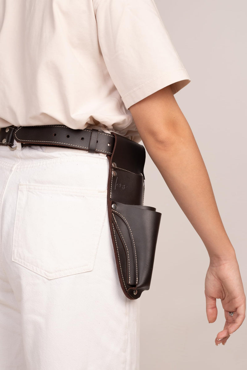 Hori Hori Leather Sheath Belt with Pruner and Scissor Pockets. Personalized Florist Tool Belt Leather, Gardening Belt with Pockets. (Dark Brown, One Size - Adjustable) Dark Brown