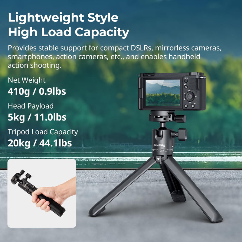 SmallRig Portable Mini Desktop Tripod, Aluminum Alloy Compact Small Tabletop Tripod with 360° Ball Head, 1/4 Screws Quick Release Plate for DSLR，Camera, Phone, Load up to 11 Pounds - 4630