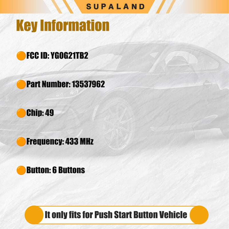 SUPALAND Smart Key Fob Keyless Entry Fits for Chevy Chevrolet Suburban Tahoe GMC Yukon 2021 2022 2023 2024 2025 Remote Control Replacement YG0G21TB2 6 Button