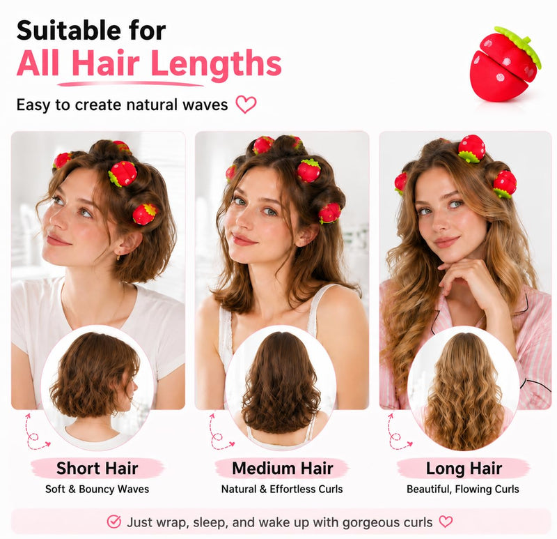 Healvian 18 Pcs Heatless Sponge Curlers Hair Rollers for Overnight Curls | Strawberry Shaped Hair Curler Soft Sleeping Curlers, Natural Waves Without Heat Damage, Hair Styling Tool for All Hair Types