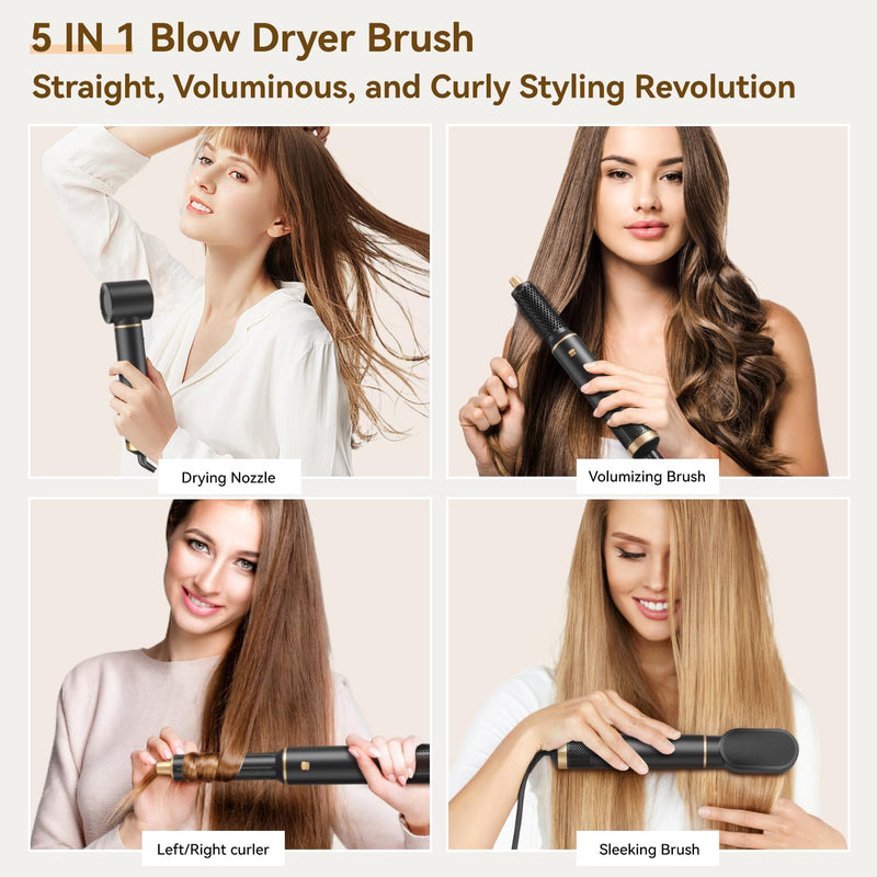 JINYAWA 5 in 1 Hair Styler, Magic Styler Without Heat Damage, Hair Dryer Brush, Negative Ion Air Styler, Detachable Hair Styling Appliances, Hot Air Brush, Hair Wrap Curler, Blow Dry Hair Brush