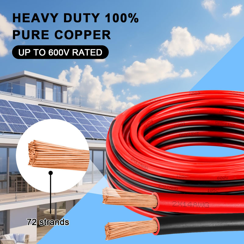 12 Gauge Wire 25 Feet, 12/2 AWG Pure Copper Wire, 12AWG 2 Conductors Red Black Oxygen Free Stranded Low Voltage Wire for Solar Panel, Automotive, Audio Auto, LED Lighting(12 AWG 25FT) 25 FT