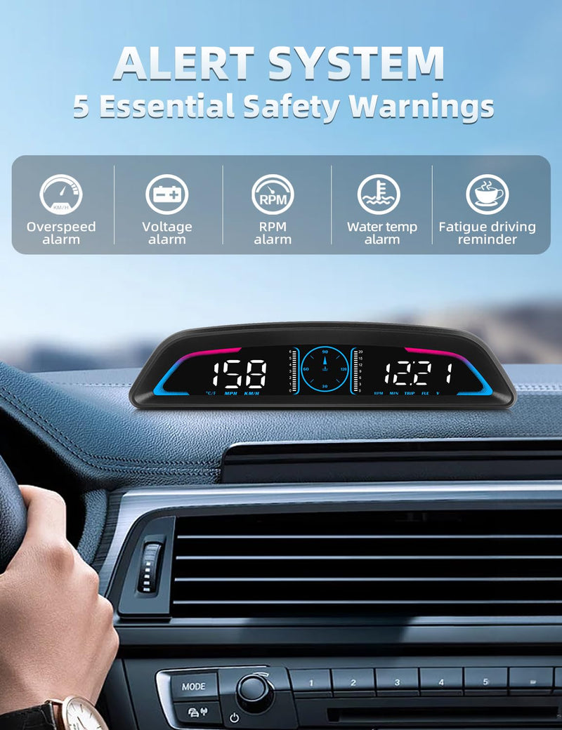  [AUSTRALIA] - OBD2 Speedometer for Car Digital with Time, Speed, Mileage, RPM, Volt, Water Temp, Overspeed, Fatigued Driving Alert LCD Screen OBD2 Guage Display for Car Head Up Display HUD for Most 2008+ Sedan Cars