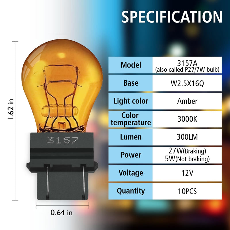 3157A(Amber) Light Bulb 10 Pack,3157 Automotive Brake Light Turn 3157 Miniature Bulb Mini Bulb Taillight Turn Signal Light,Replacement for Cars,Trucks,SUVs 3157amber